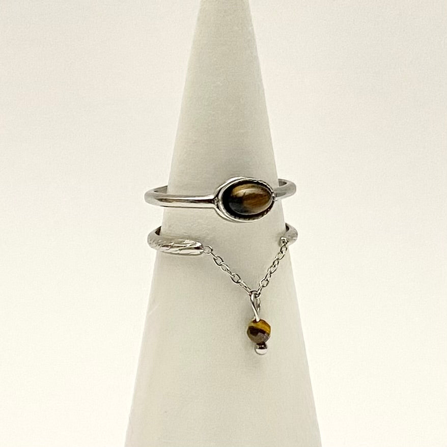 LORNA • Bague double rang et pierre naturelle œil de tigre