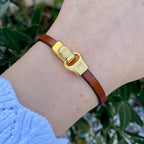 TARA • Bracelet en cuir avec fermoir crochet plaqué or ou argent