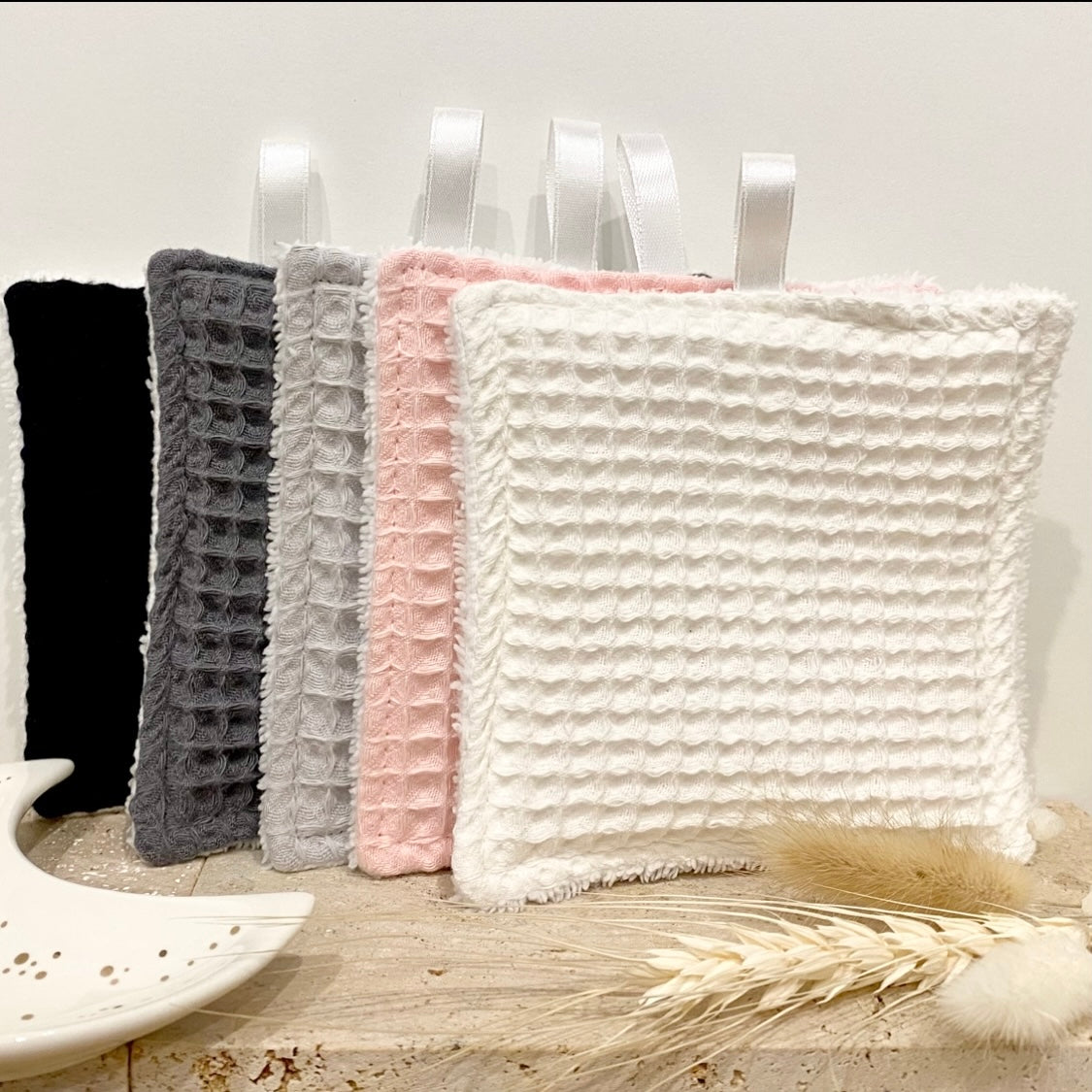 LANA • Carrés lavable double face éponge nid d'abeille uni et bambou tout doux