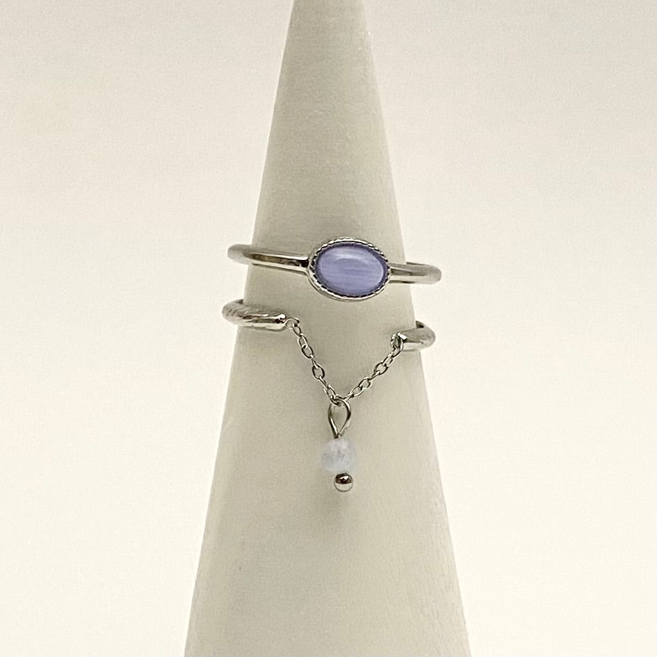 LORNA • Bague double rang et pierre naturelle calcédoine