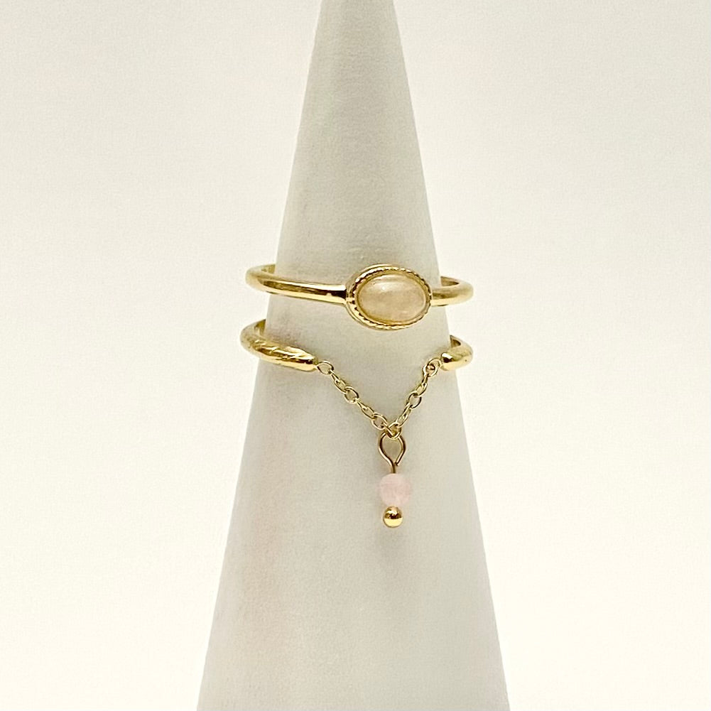 LORNA • Bague double rang et pierre naturelle aventurine