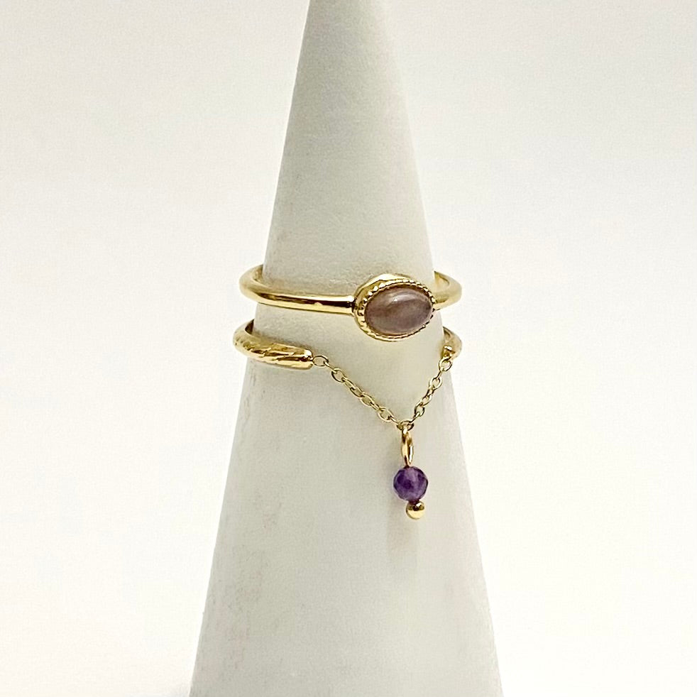 LORNA • Bague double rang et pierre naturelle amétrine
