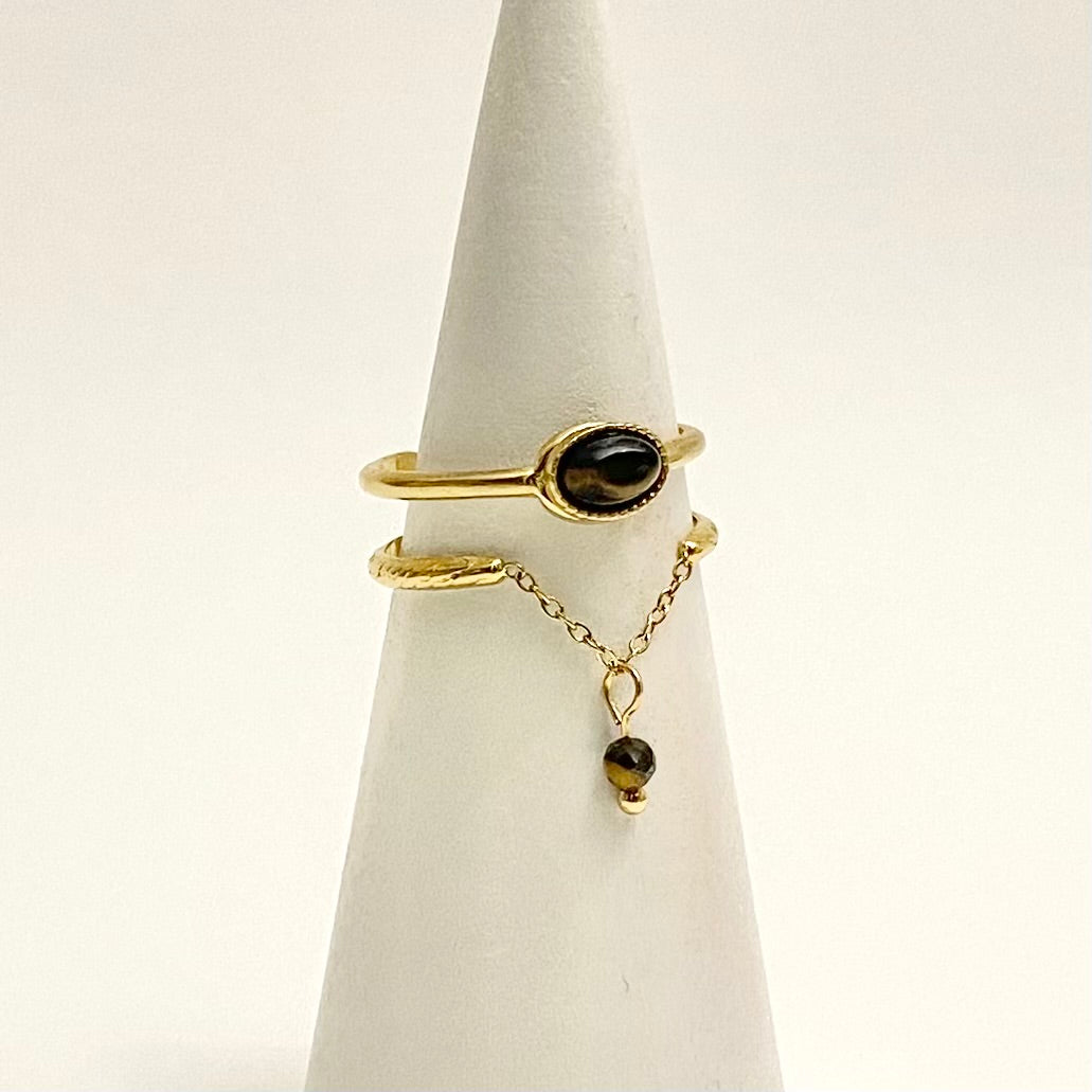 LORNA • Bague double rang et pierre naturelle œil de tigre